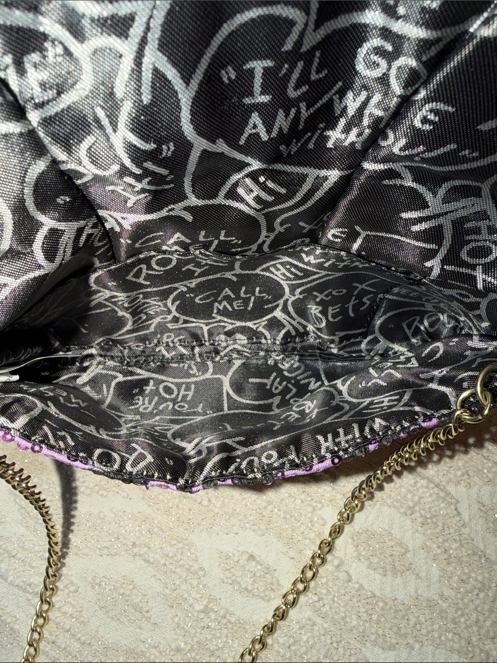 Betsey Johnson Sequin Leopard Print Chain Crossbody Bag with Front Bow Detail - Picture 8 of 10